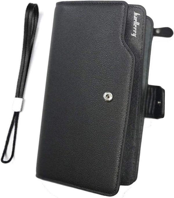 Baellerry Men’s Leather Long Wallet – 23 Card Slots, Large Capacity, Zip-Around Design, Luxury Style (Black)