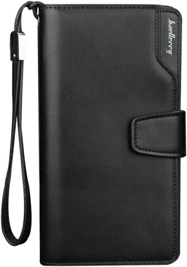 Baellerry Men’s Leather Long Wallet – 23 Card Slots, Large Capacity, Zip-Around Design, Luxury Style (Black)