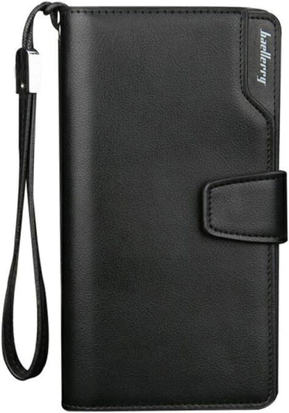 Baellerry Men’s Leather Long Wallet – 23 Card Slots, Large Capacity, Zip-Around Design, Luxury Style (Black)