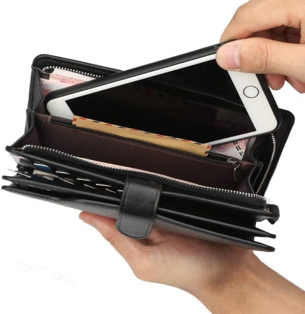 Baellerry Men’s Leather Long Wallet – 23 Card Slots, Large Capacity, Zip-Around Design, Luxury Style (Black)