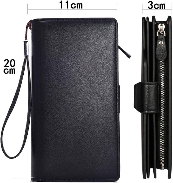 Baellerry Men’s Leather Long Wallet – 23 Card Slots, Large Capacity, Zip-Around Design, Luxury Style (Black)