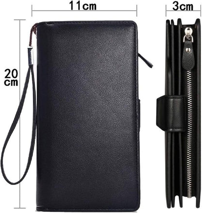 Baellerry Men’s Leather Long Wallet – 23 Card Slots, Large Capacity, Zip-Around Design, Luxury Style (Black)
