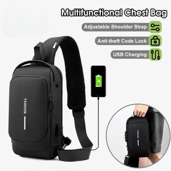 Men’s Anti-Theft Sling Chest Bag – Waterproof & USB Charging